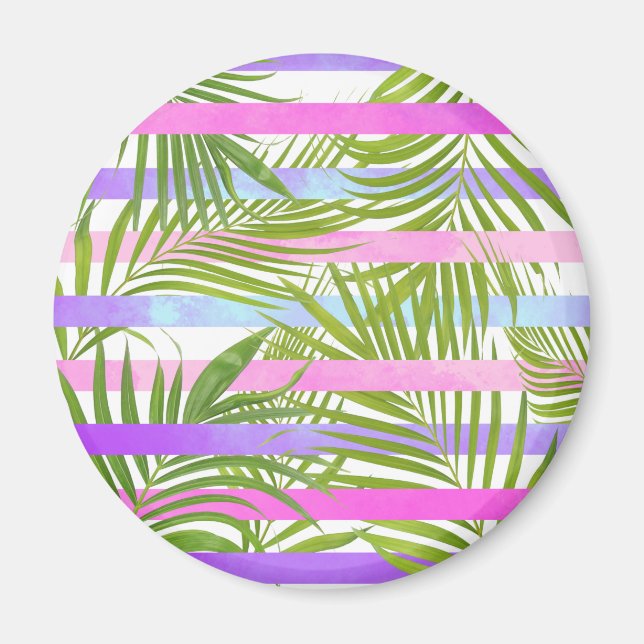 Imã Palmeiras tropicais, listras violetas rosa moderna (Frente)