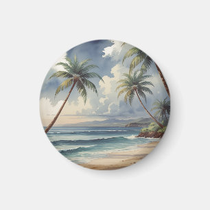 Imã Palmeiras Viagem Havaiano Honolulu Mar Azul