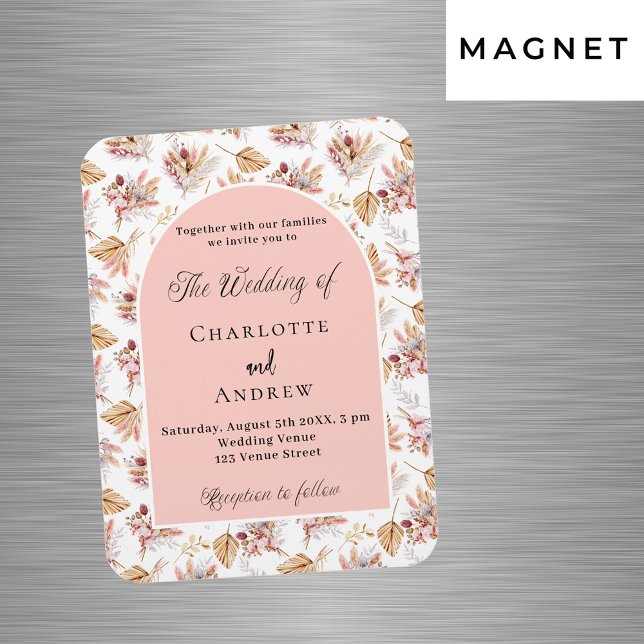 Ímã Pampas flores rosa ouro convite para o casamento (Criador carregado)