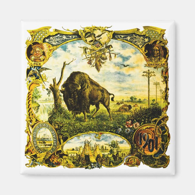 Imã Pan Am Expo com Motivos de Bisonte e Nativos Ameri (Frente)