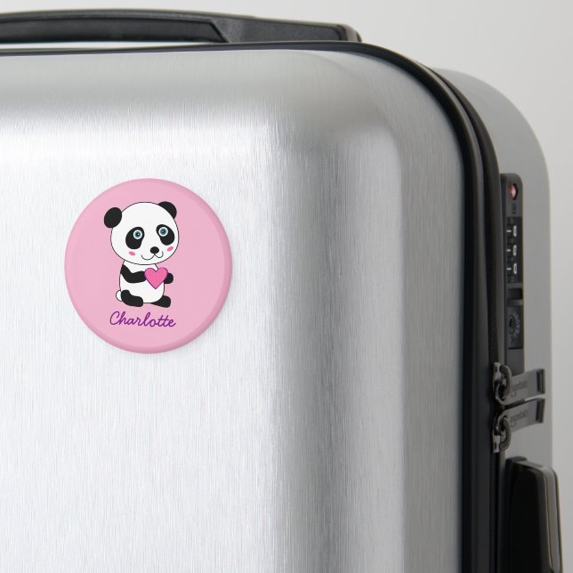 Imã Panda bonita com coração rosa personalizado (In Situ (Luggage))