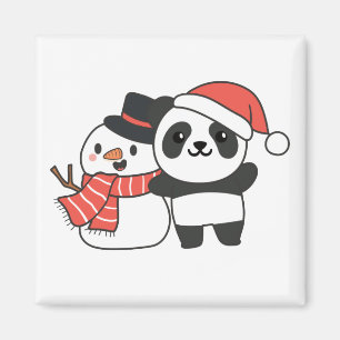 Imã Panda Com Snowman No Inverno Para O Magno De Natal