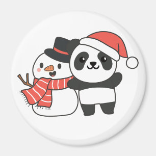 Imã Panda Com Snowman No Inverno Para O Magno De Natal