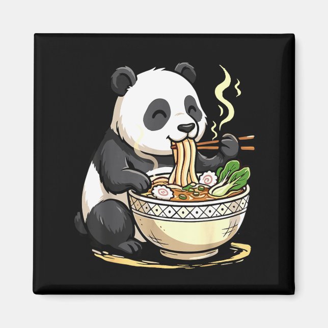 Imã Panda Comendo Macarrão Ramen Engraçado  (Frente)