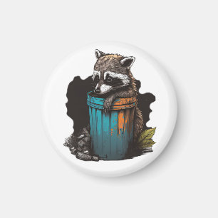 Imã Panda de lixo Raccoon com sua lata de lixo