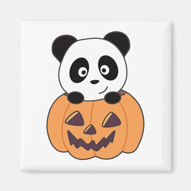 Imã Panda Em Pumpkin, Doce Pandas Feliz Halloween Magn (Frente)