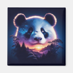 Imã Panda Face com Floresta Surreal e Sunset