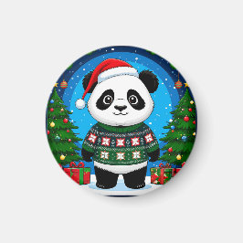 Imã Panda Fofa de Suéter de Natal Usa Chapéu de Papai