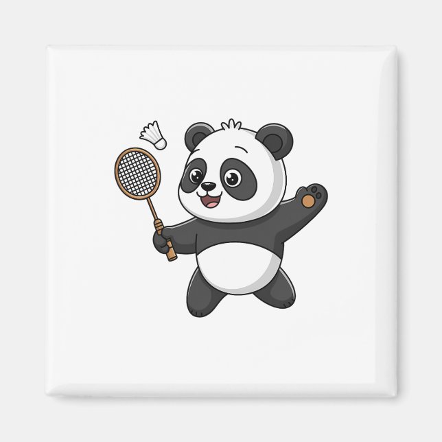 Imã Panda Inteligente Jogando Badminton Engraçado Humo (Frente)