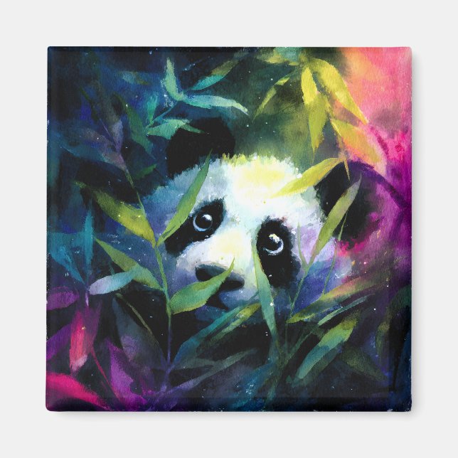 Imã Panda Peeking Bamboo Watercolor (Frente)