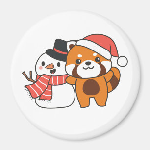 Imã Panda Vermelha Com Snowman No Inverno Para A Sag D
