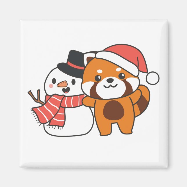 Imã Panda Vermelha Com Snowman No Inverno Para A Sag D (Frente)