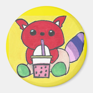 Imã Panda Vermelho Bebendo Boba