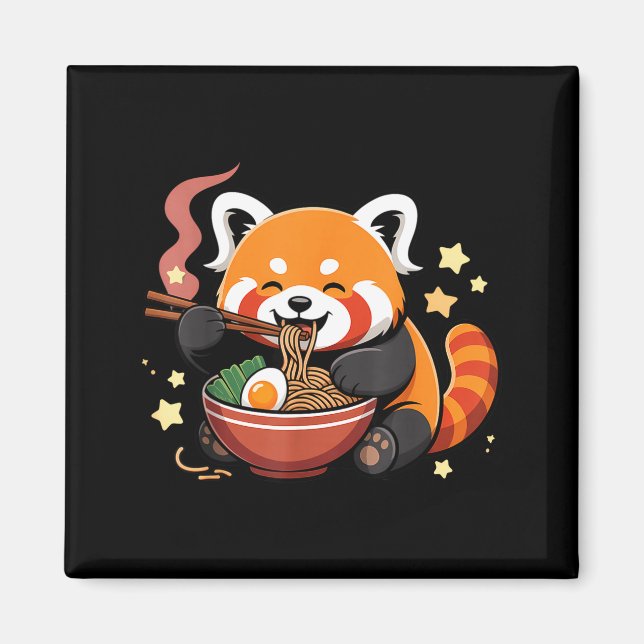 Imã Panda Vermelho Comendo Macarrão Ramen (Frente)