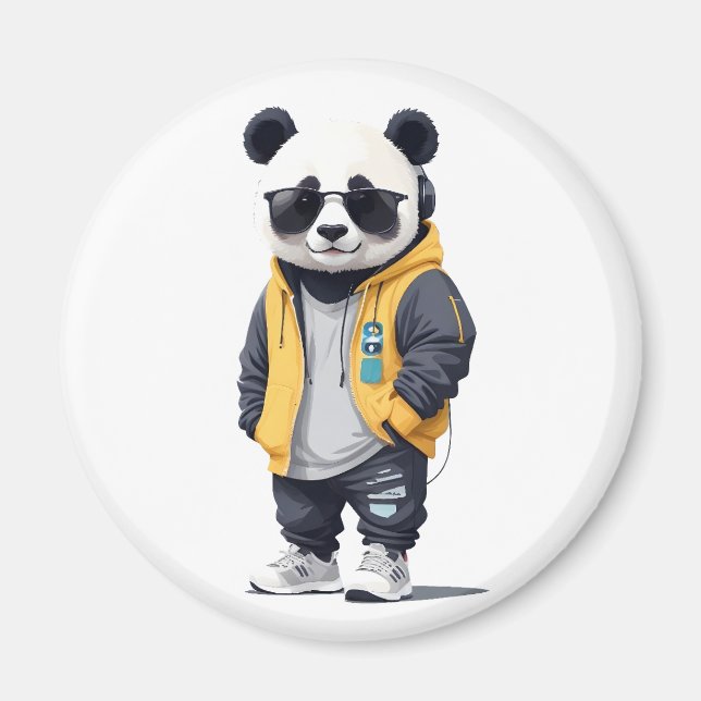 Imã Panda Vestindo Hoodie Funny Legal Caráter Animal (Frente)
