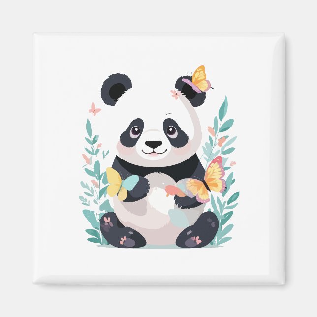 Imã Panda Vetor Pintando Brincadeiras Adoráveis (Frente)