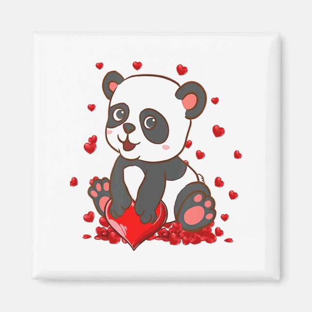 Imã Panda With Hearts Valentines Day Women And Girls  (Frente)