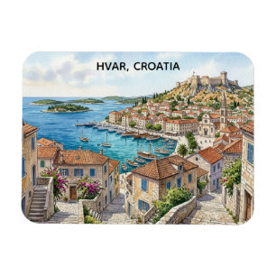 Ímã Panorama da Vista em Aquarela de Hvar Croácia Viag