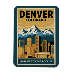 Ímã Panorama de Denver Colorado Viagem Arte Vintage