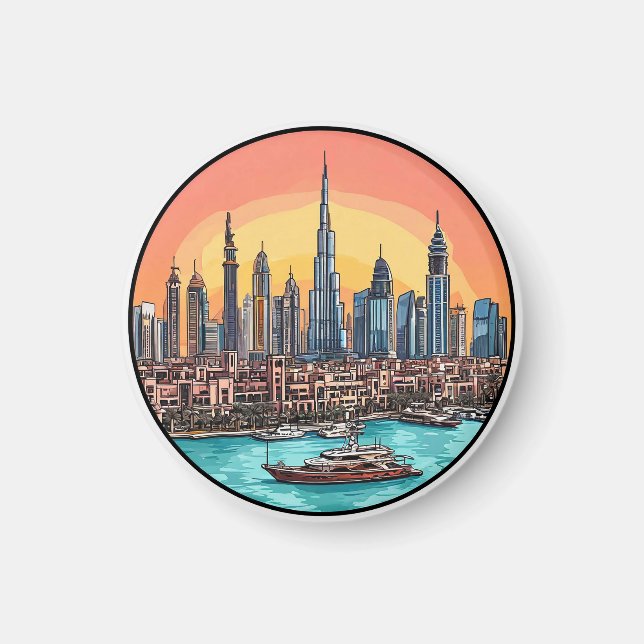Imã Panorama de Dubai Ímã Cidade Viagem Presente ✨ (Frente)
