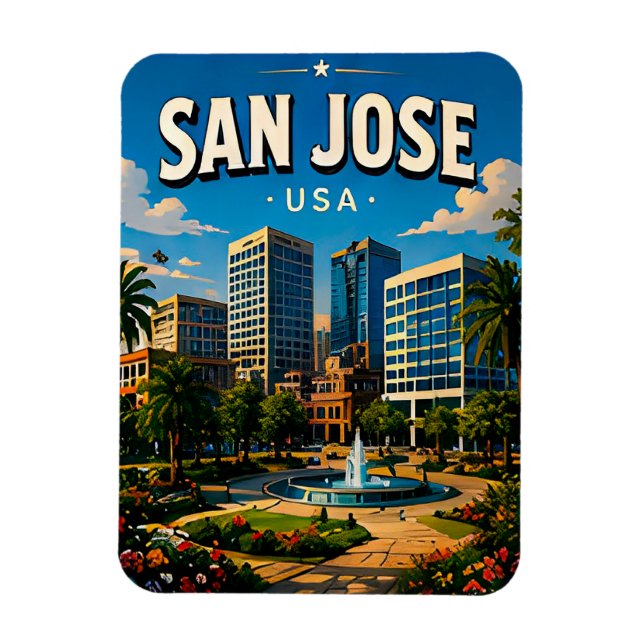 Ímã Panorama do Centro de San Jose (Vertical)
