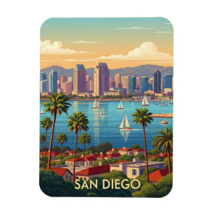 Ímã Panorama Retrô da Costa de San Diego, Califórnia