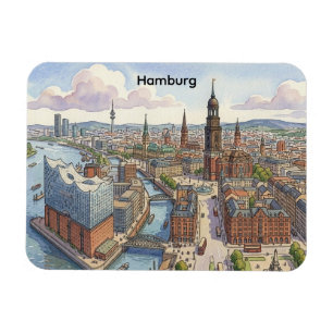 Ímã Panorama Vista da Cidade Retro Vintage de Hamburgo