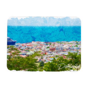 Ímã Panorama Vista da Ilha Caribenha Dominica Vintage