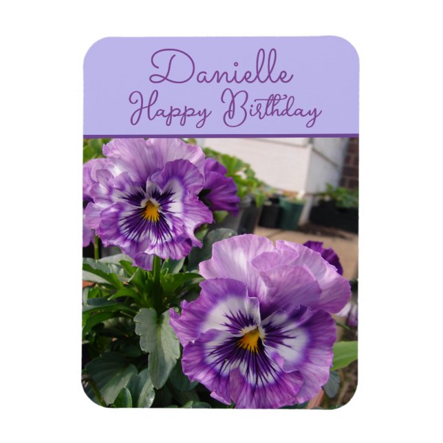 Ímã Pansy Purple Flower floral Girls Name Birthday (Vertical)