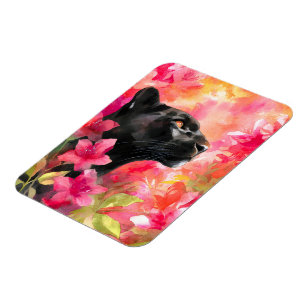 Ímã Pantera Negra Selvagem Floral Selvagem Elegante
