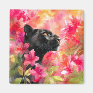 Imã Pantera Negra Selvagem Floral Selvagem Elegante