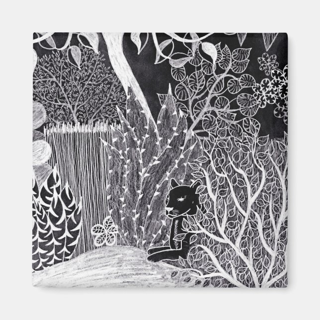 Imã Pantera preta na selva - desenho a lápis (Frente)