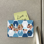 Ímã Papa Honeycomb Foto Colagem 5 Foto 4 Carta<br><div class="desc">Imagem fotográfica de Honeycomb, personalizada com 5 das suas fotos favoritas e impressa com um nome de 4 letras, como o PAPA. O design apresenta uma colagem de fotos em favos de mel em tons de azul e branco. Para cores de alternativo e nomes de comprimento diferentes, navegue na minha...</div>