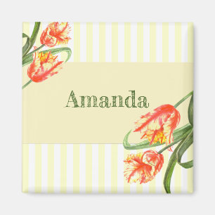 Imã Papagaio Amarelo Tulipas Flor Arte Floral