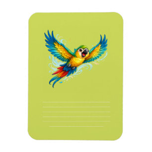Ímã Papagaio Colorido Feliz em Voo Design de Pássaro K