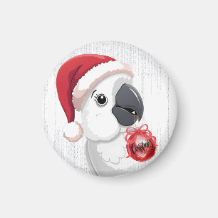 Imã Papagaio de Chapéu de Papai Noel Bonito Laço Verme