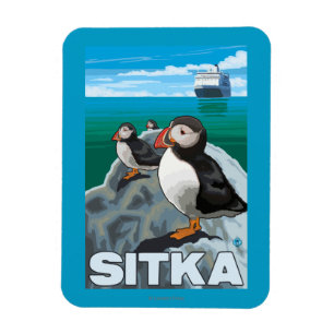 Ímã Papagaio-do-mar & navio de cruzeiros - Sitka,