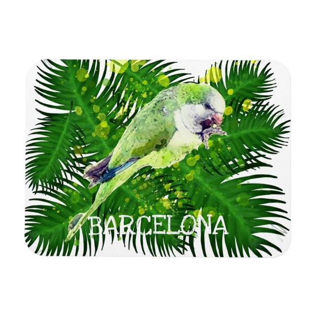 Ímã Papagaio verde e palmeiras aquarelas (Horizontal)