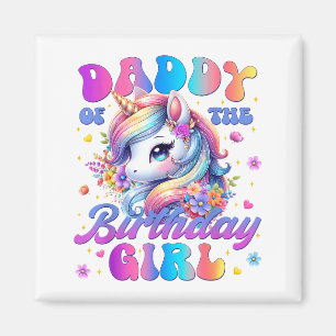 Imã Papai da Menina do Aniversário Unicórnio Flor Famí