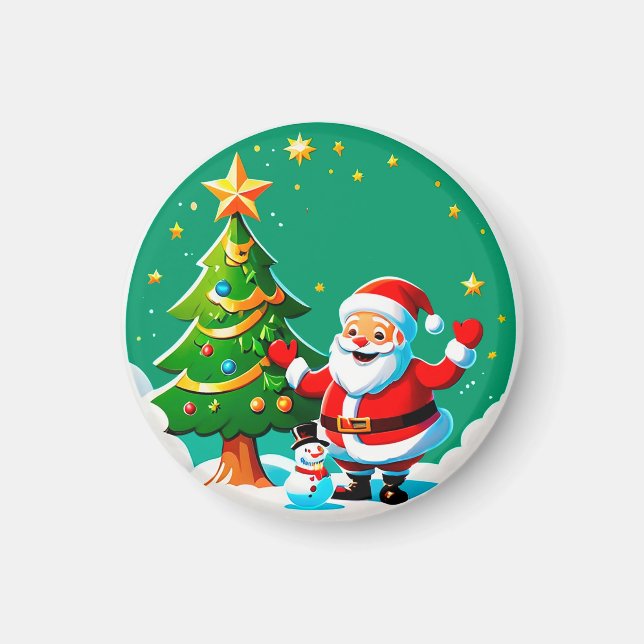 Imã Papai Noel Alegre Com Boneco de Neve (Frente)