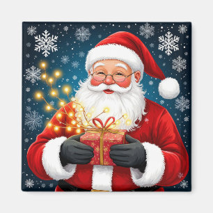 Imã Papai Noel ao lado da árvore de Natal e presentes