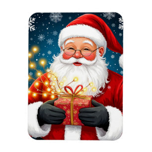 Ímã Papai Noel ao lado da árvore de Natal e presentes