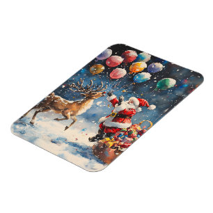 Ímã Papai Noel Aquarela Festiva Rena Balão Colorido