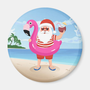 Imã Papai Noel com anel inflável flamingo
