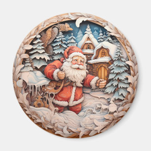 Imã Papai Noel com bolsa de ombro no inverno