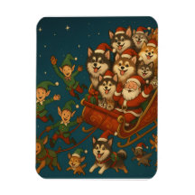 Papai Noel com cachorros alegres e elfos!