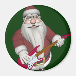Imã Papai Noel Com Guitarra Elétrica Vermelha