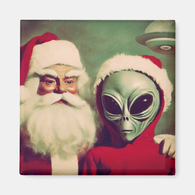 Imã Papai Noel com o Natal de OVNI de Alienígena Espac (Frente)