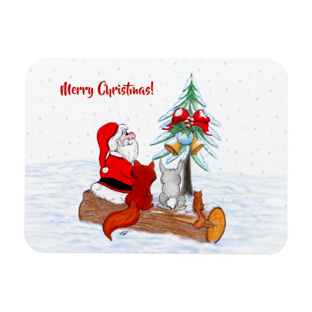 Ímã Papai Noel com Raposa e Esquilo do Coelho (Horizontal)