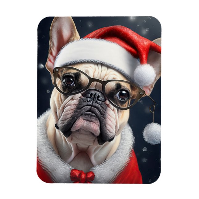 Ímã Papai noel de Natal de Cachorro Francês (Vertical)